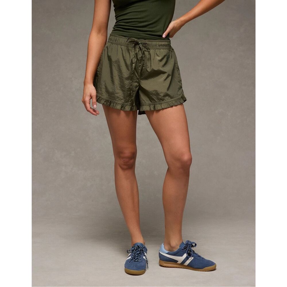 Aerie Satin Sz M Green Elastic Waist